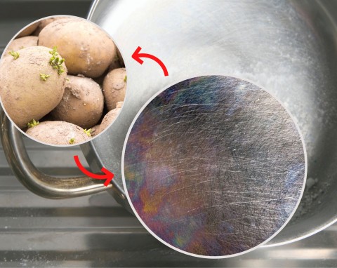 Jak pozbyć się osadu i tęczowych plam na dnie garnka? Wypróbuj metodę z ziemniakiem i solą