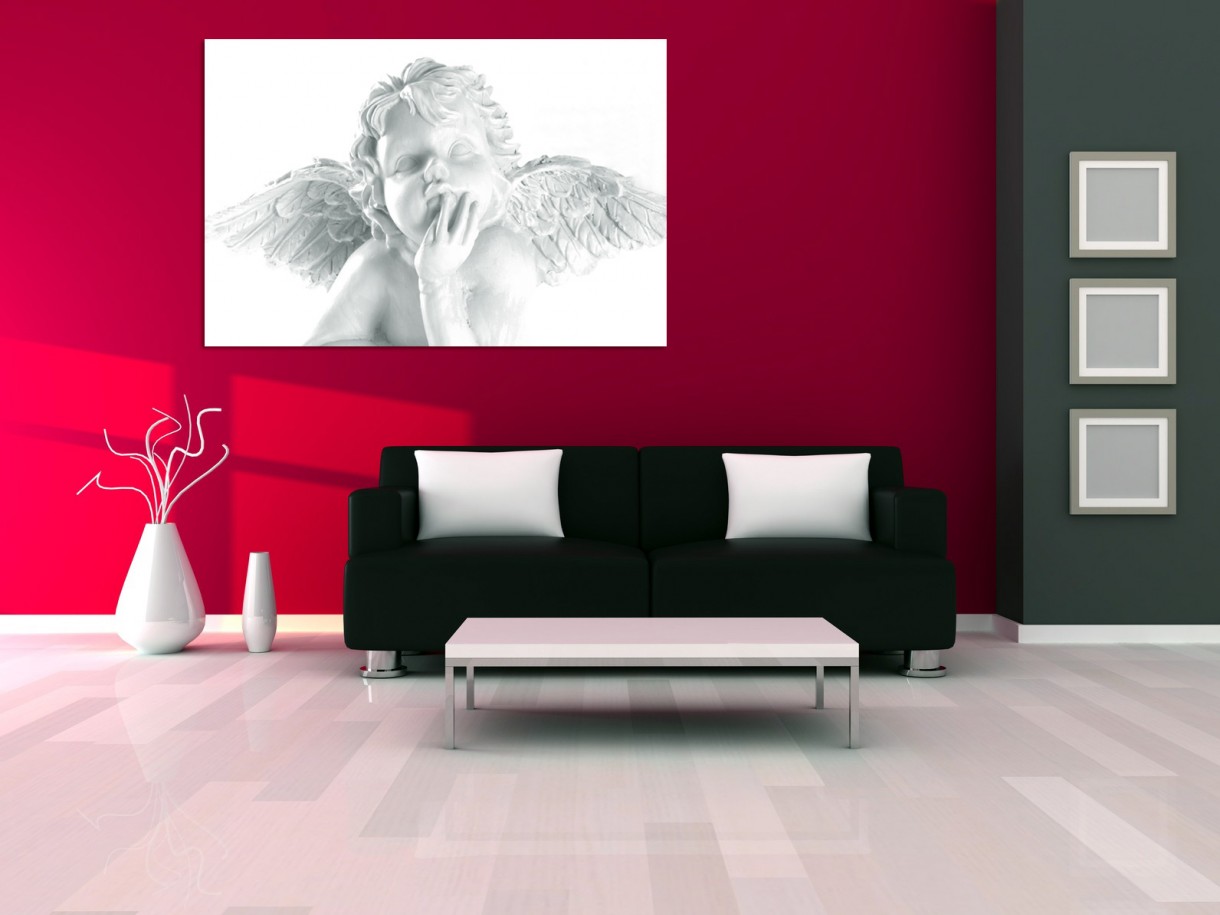 Salon, PIXERS - Salon - Obraz z aniołem współgra z białymi elementami wnętrza i nadaje romantycznego charakteru.