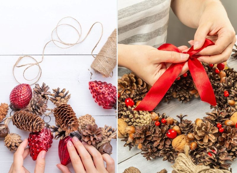 Girlandy i wieńce to ciekawe pomysły na wykorzystanie szyszek.