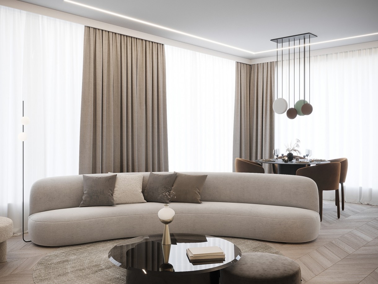 Pozostałe, Apartament w prestiżowej inwestycji - Zarówno w formie oświetlenia głównego, jak i dekoracyjnego. To ostatnie szczególnie nadało wnętrzu wyjątkowego klimatu. Architekci zadbali także o inne dekoracje: w postaci tekstyliów, luster optycznie powiększających przestrzeń, obrazów czy mniejszych elementów, jak wazony i roślinność. Tak zaaranżowane wnętrze może od razu nakreślić kupującemu wizję swojego przyszłego mieszkania i ułatwić podjęcie decyzji o zakupie.