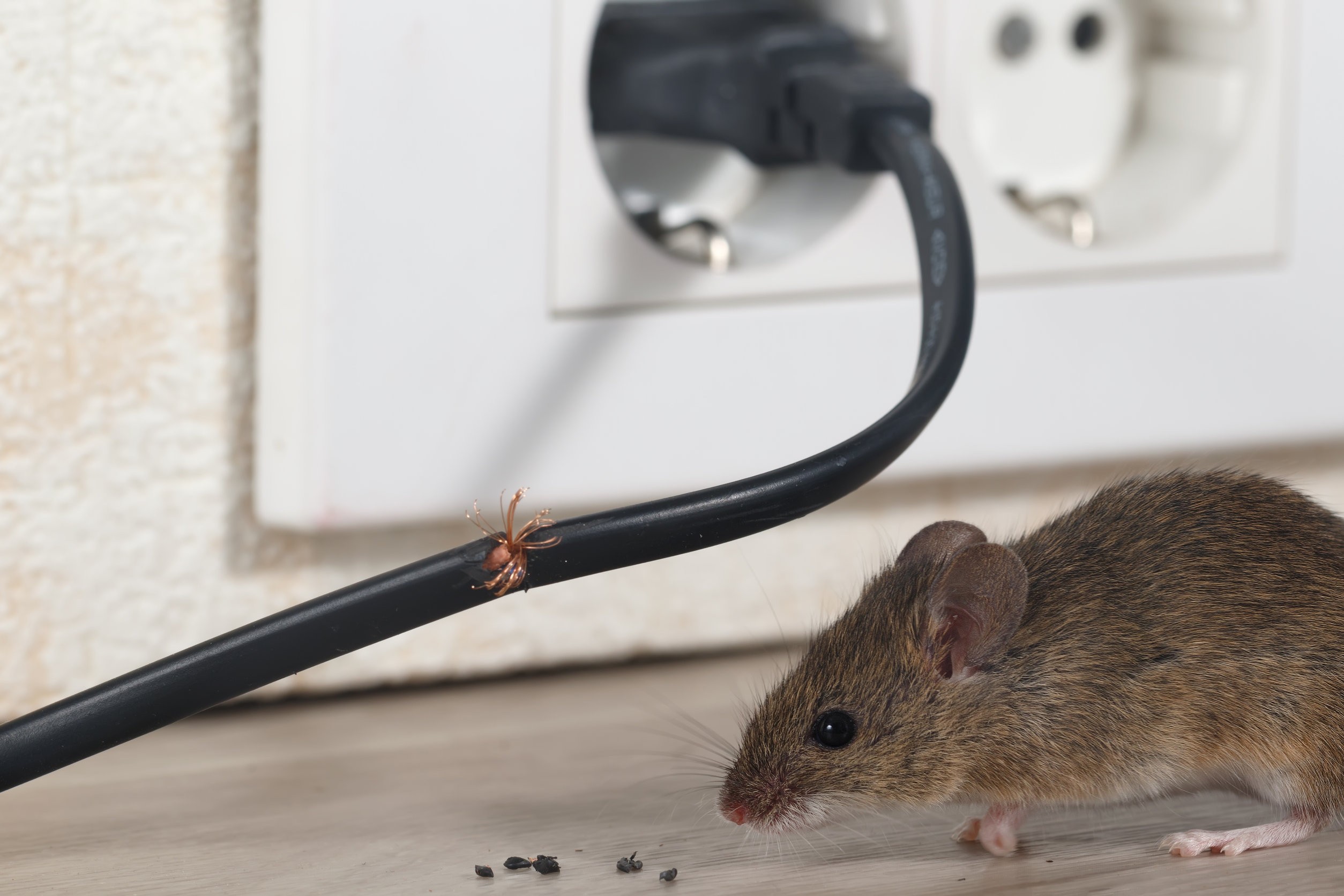 mysz i przegryziony kabel