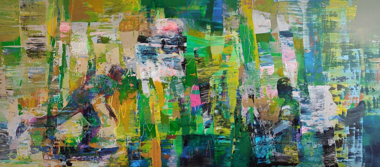 Dekoracje, "DESKOROLKI" - tytul: DESKOROLKA_4
akryl+olej na płótnie 200X90 cm , 2021 r