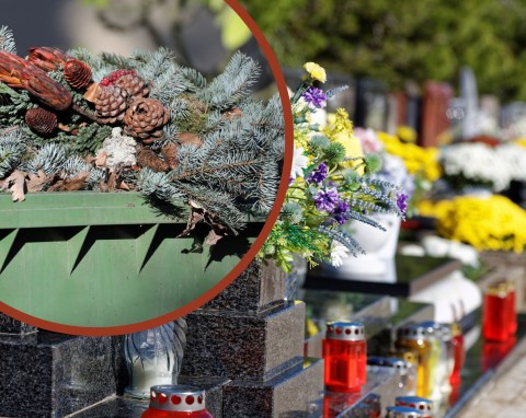 Gdzie wyrzucać odpady z cmentarza? Czy trzeba segregować kwiaty, wiązanki i znicze?