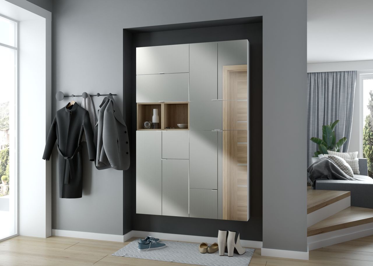 duże lustro w czarnej ramie